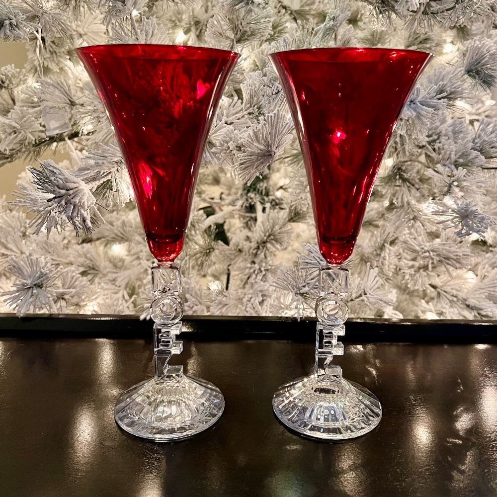 🎄Red Crystal "Noel" Stemmed Glasses ~ Like New🎄